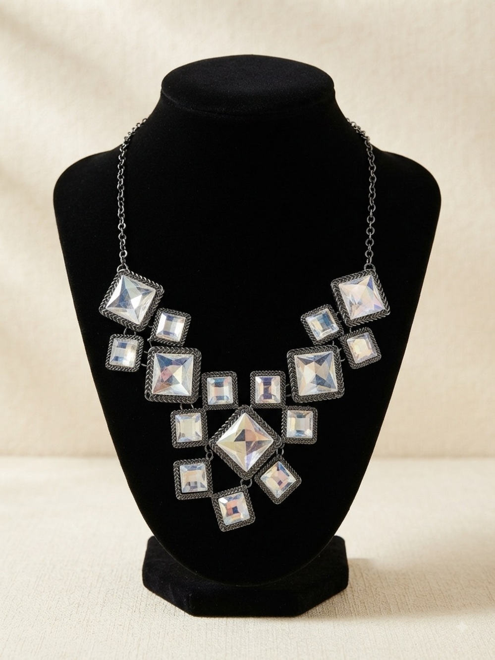 New York and Company Iridescent Silver Tone Crystal Bib Necklace